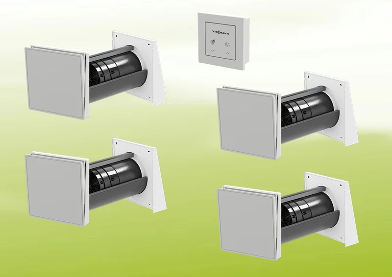 4x Viessmann Vitovent 100-D Typ H40E B55 (L) con unità di controllo 100-D e set di ventilazione canalizzato