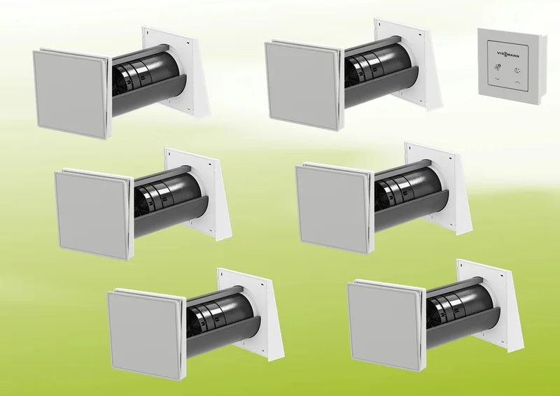6x Viessmann Vitovent 100-D Typ H40E B55 (L) con unità di comando 100-D e set di ventilazione canalizzato